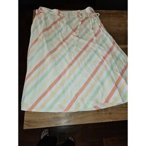 Talbots Striped Sherbet Midi Linen W Bow Skirt BOHO 1970s Sz 10